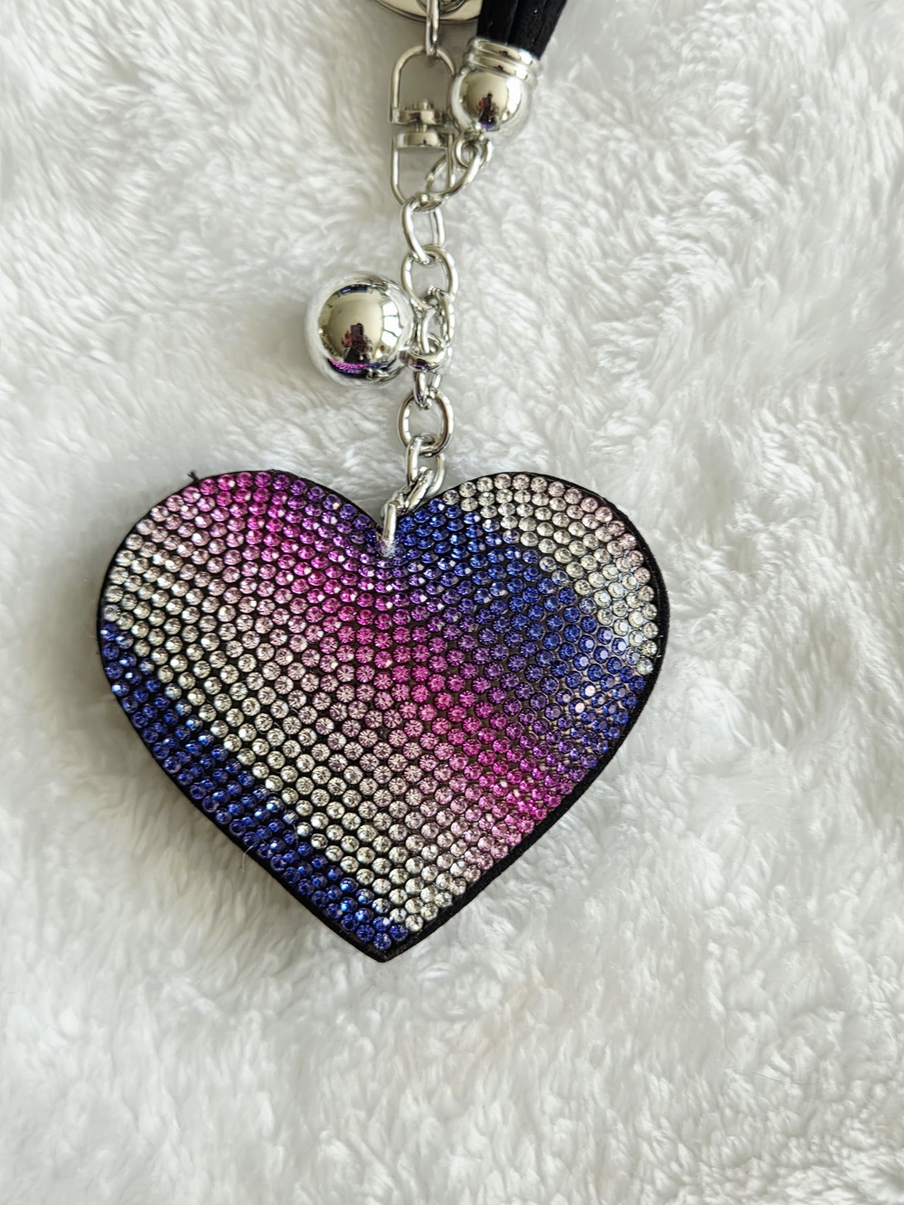 Rhinestone Heart Keychain - Pink, Blue & Silver Bag Charm - Picture 2 of 3